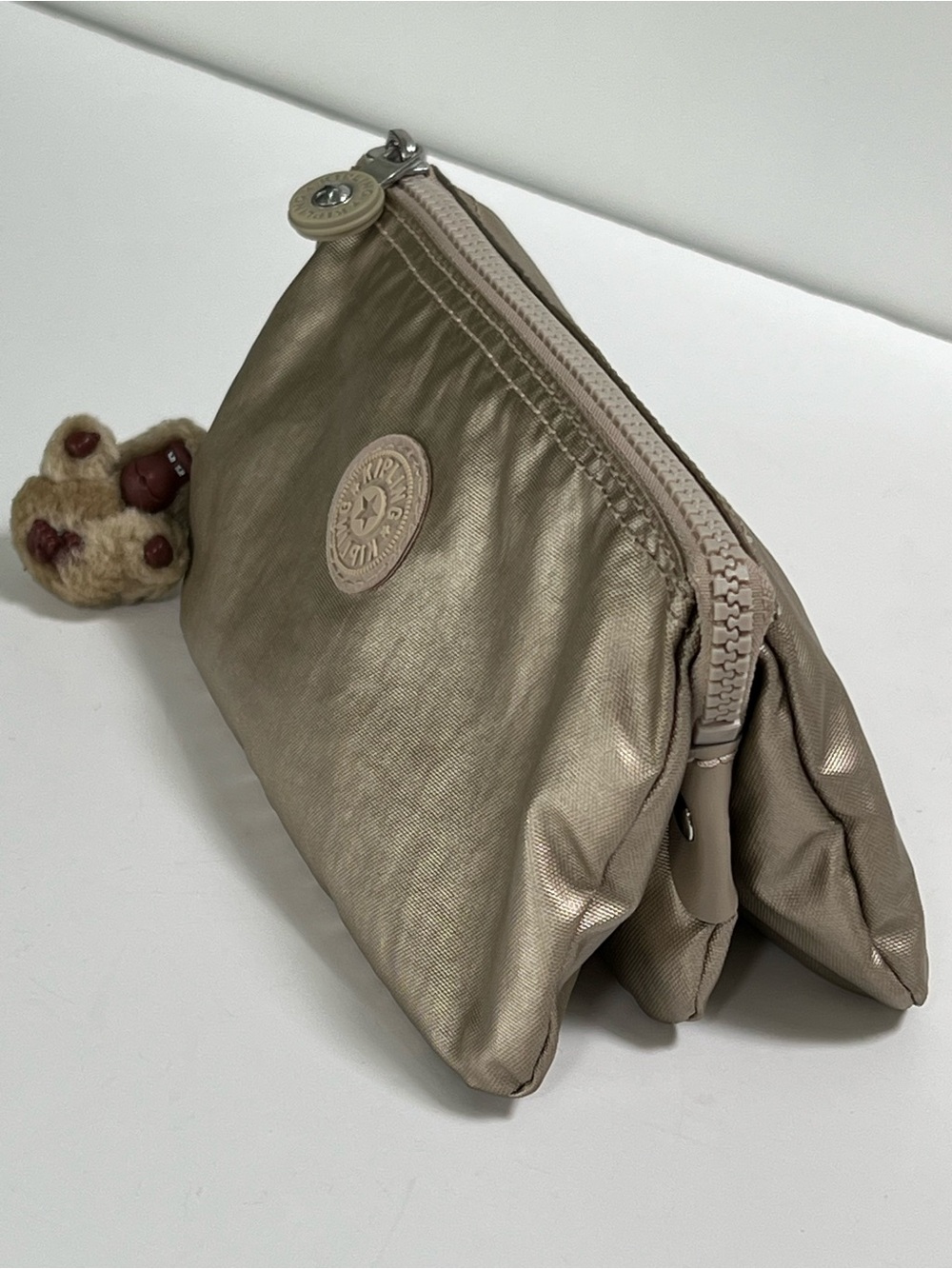 Kipling Live Light Creativity Gold Metallic Monkey Charm Pouch Bag